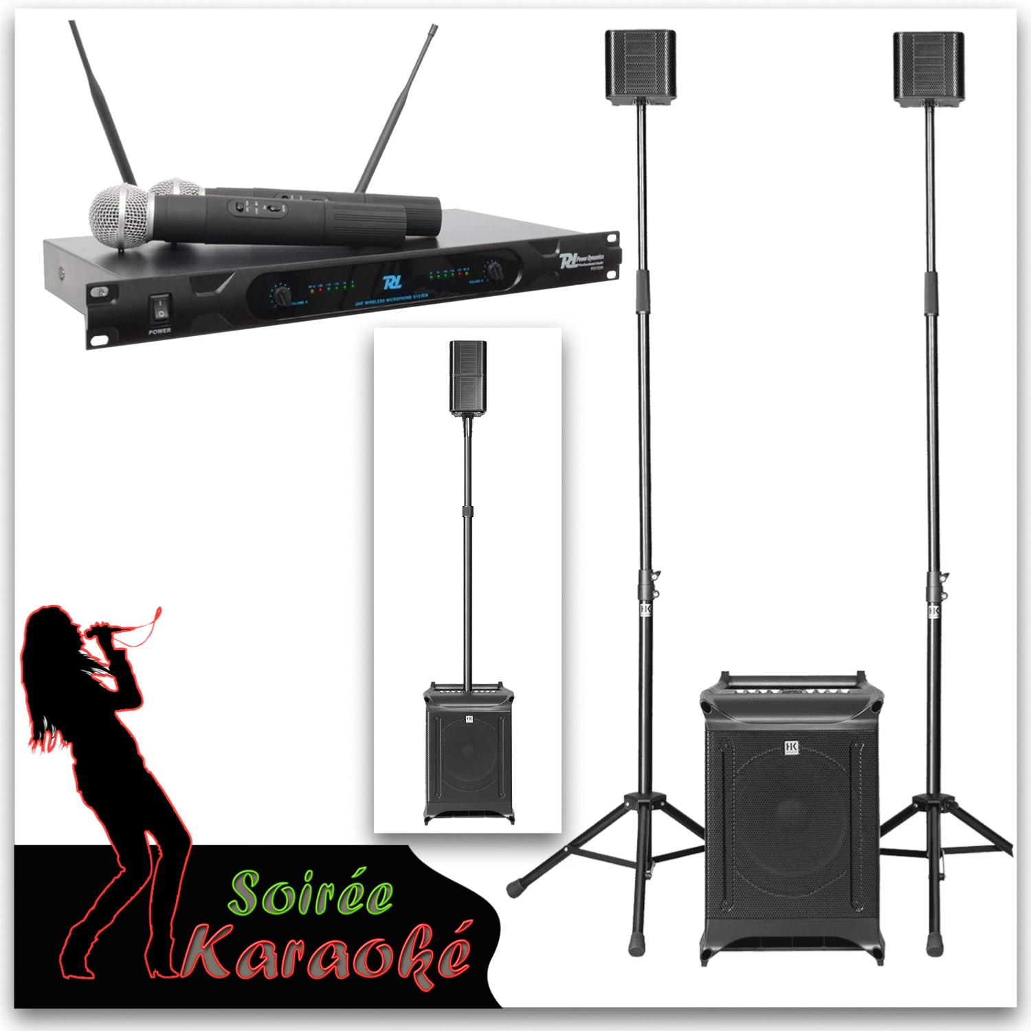 Kit 2 Pieds + 2 Micros Karaoké Chant + sacs KMS-07 NOIR