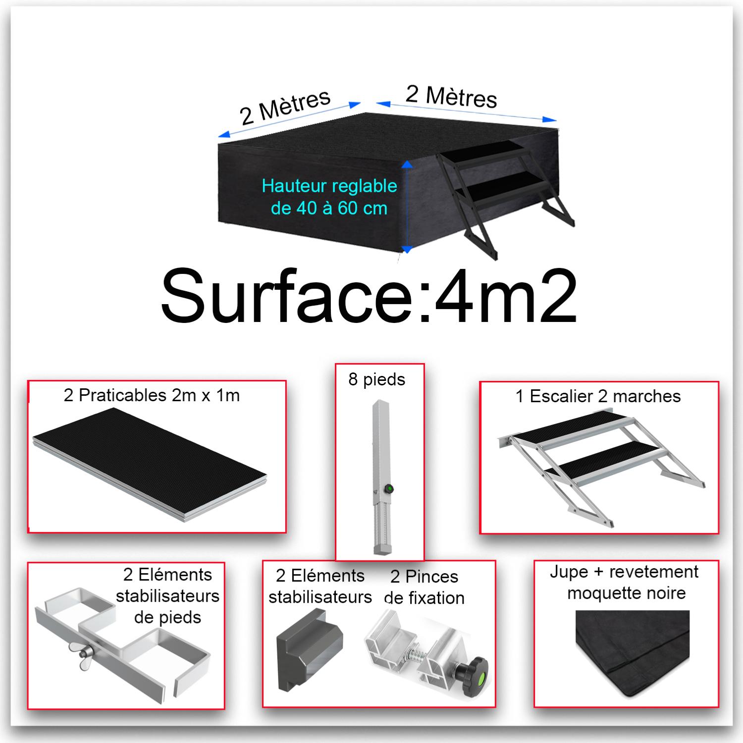 Location de scène habillée de 4m2 - Estrade - Podium