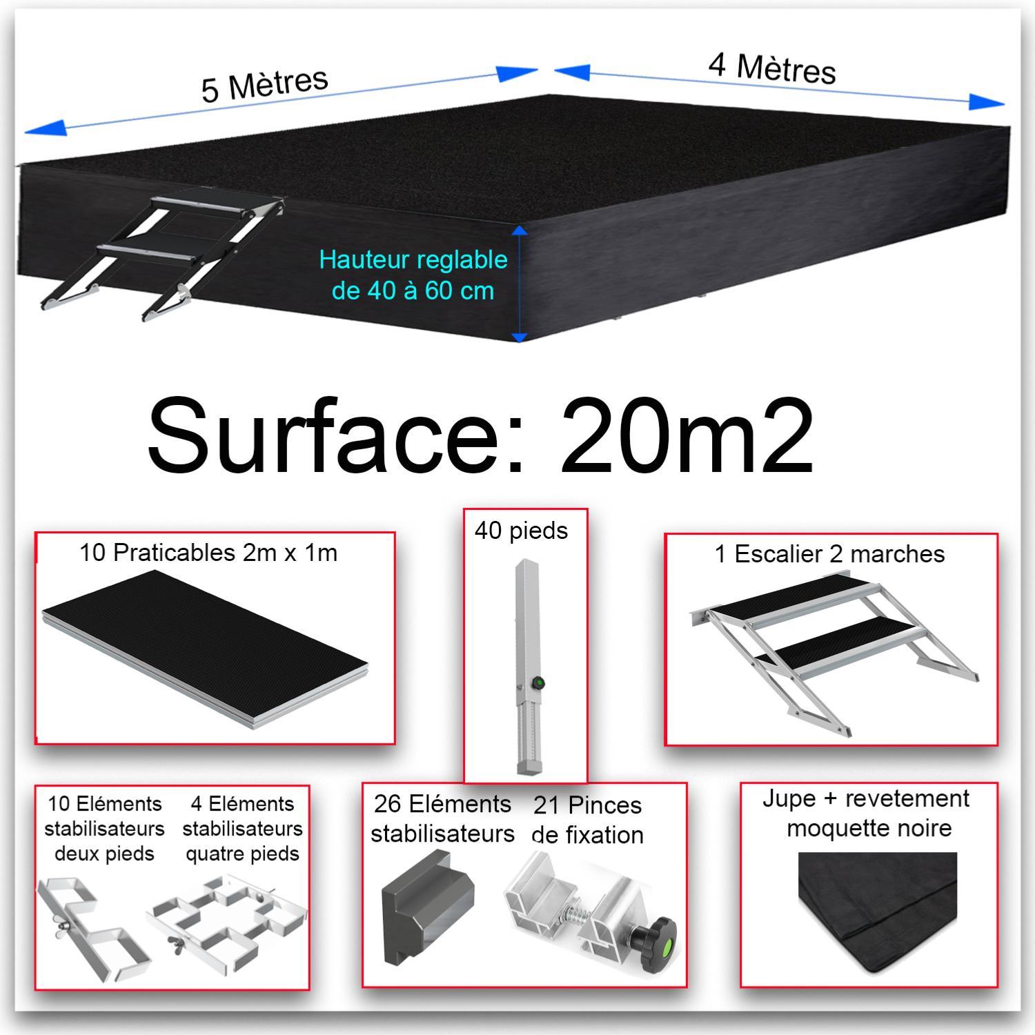 Location de scène habillée de 20m2 - Estrade - Podium