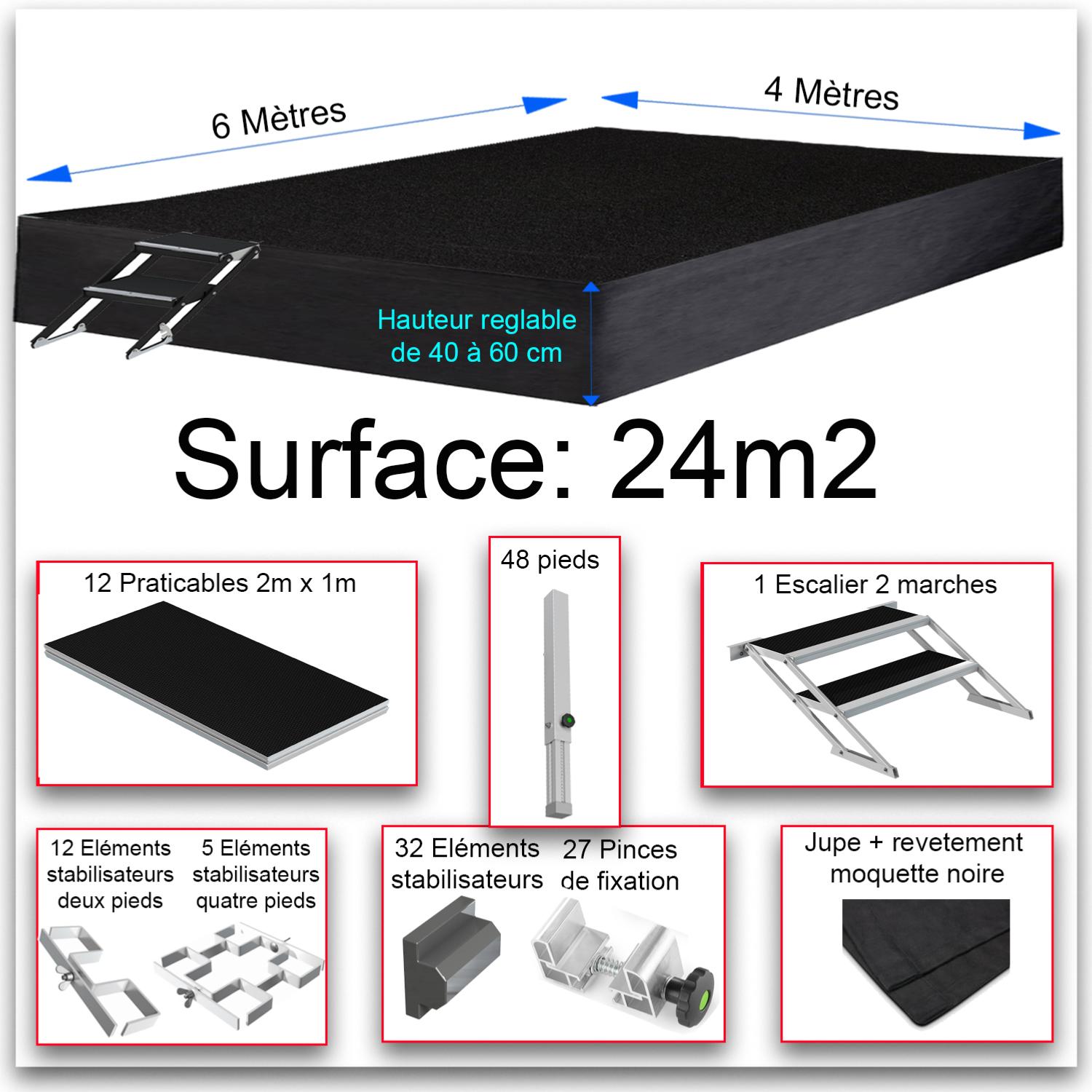 Location de scène habillée de 24m2 - Estrade - Podium