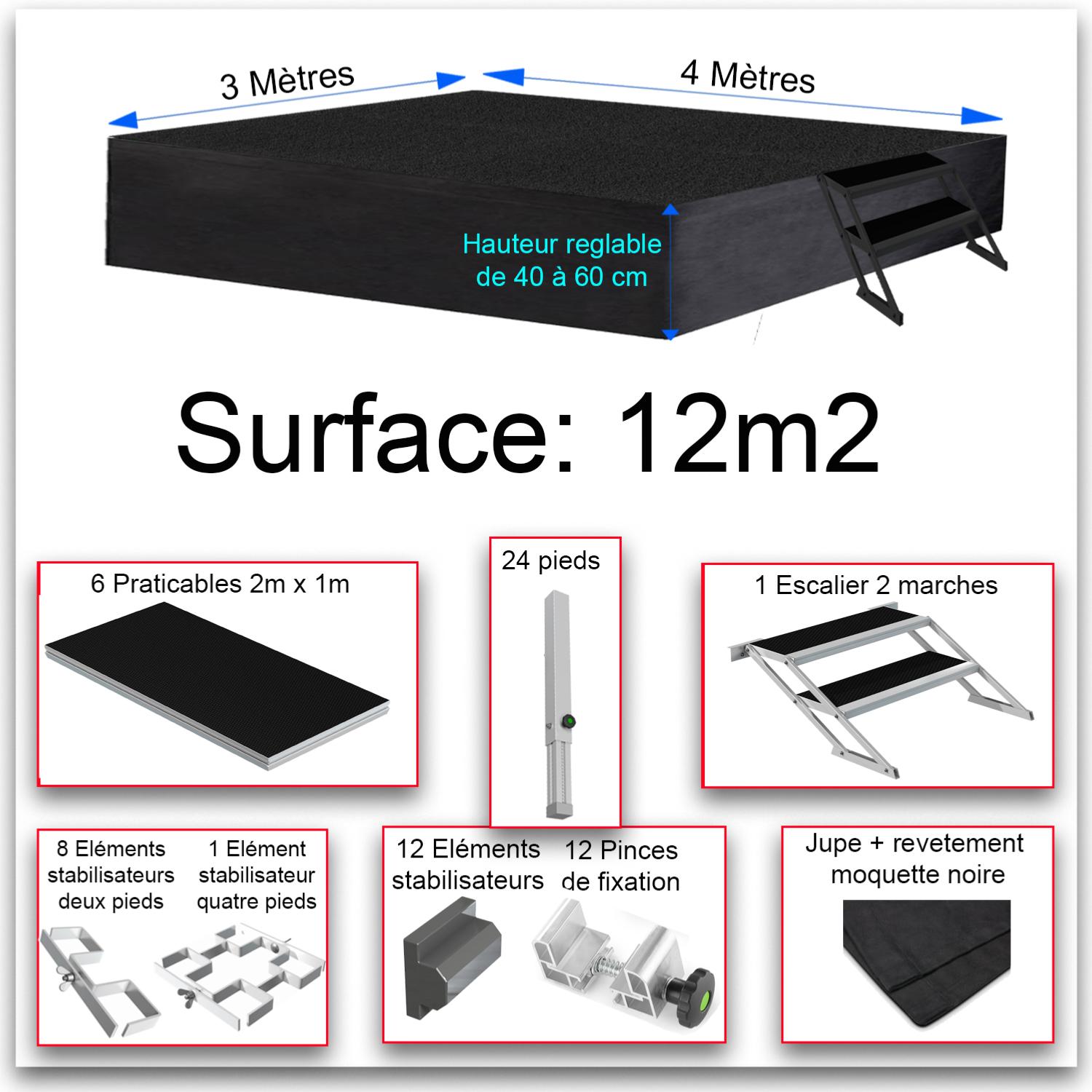 Location de scène habillée de 12m2 - Estrade - Podium