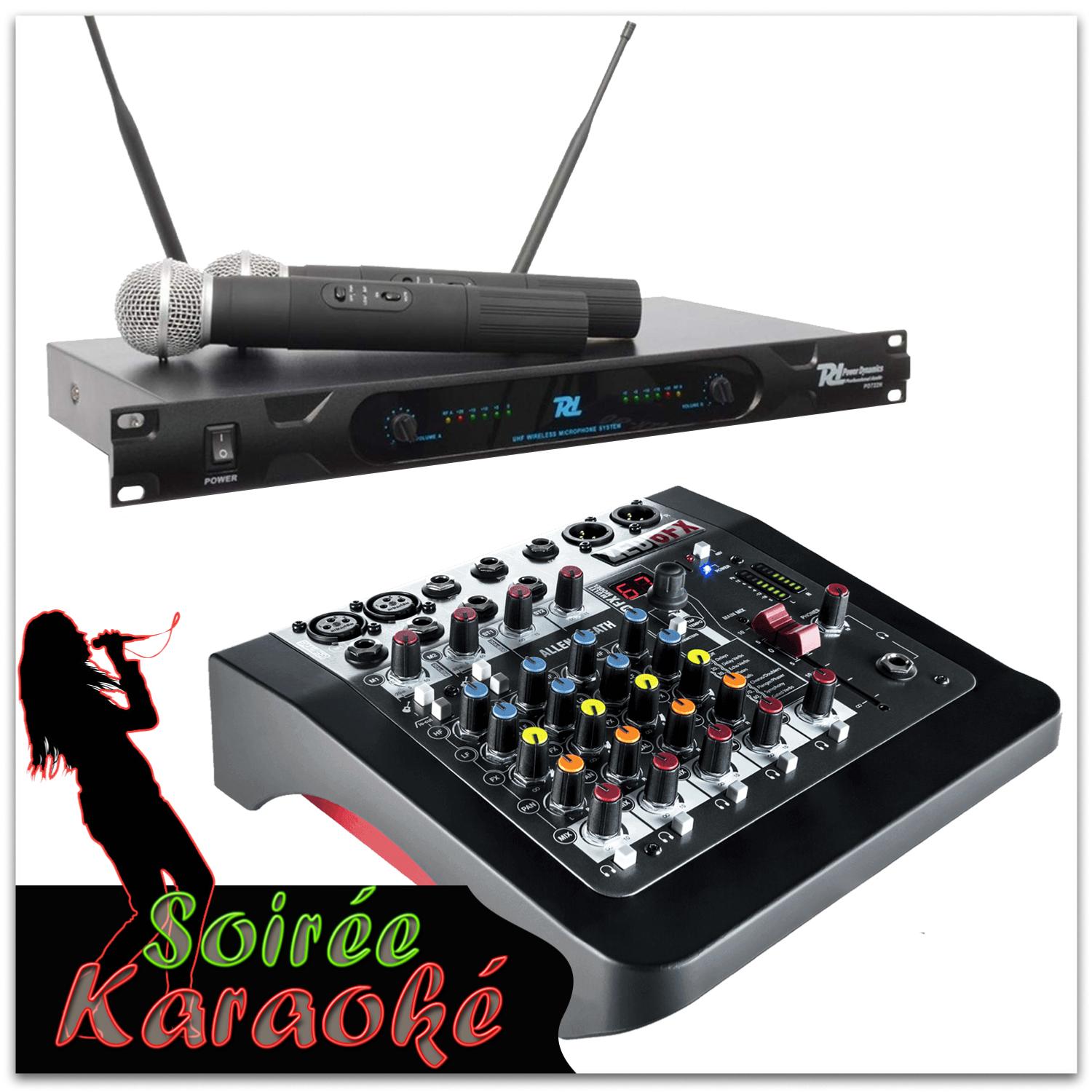 Location karaoké - Table de mixage + deux micros de chant sans fil UHF