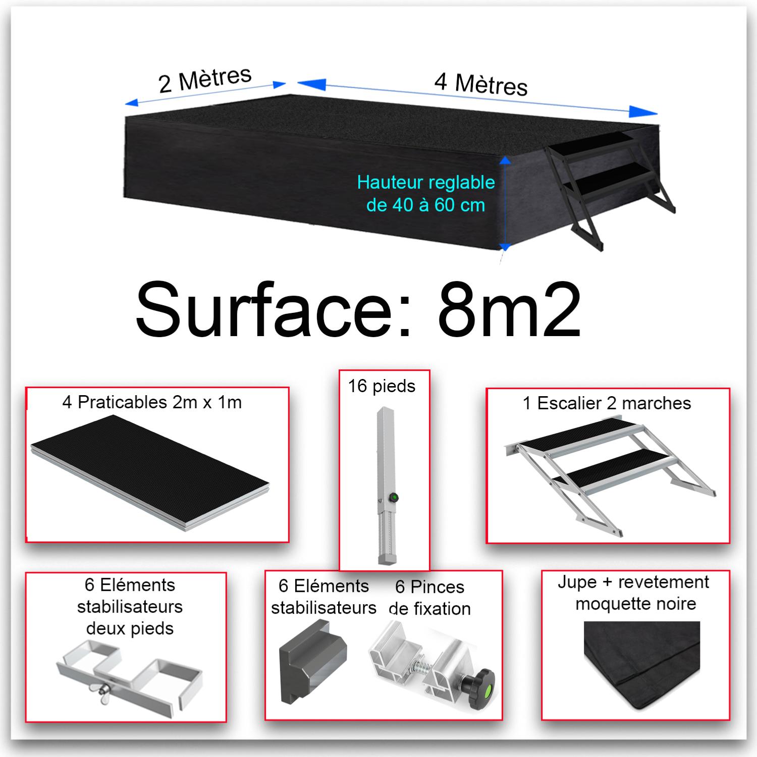 Location de scène habillée de 8m2 - Estrade - Podium